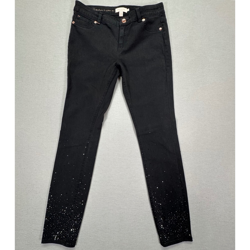 Ted Baker London Black Rhinestone Embellished Skinny Jeans Rose Gold Size‎ 28